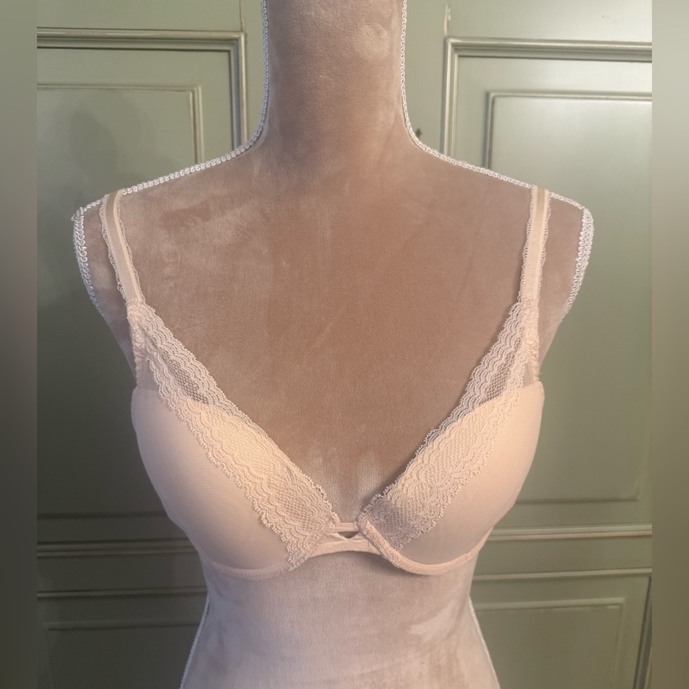 Elegant Lace Trimmed Bra in Blush Pink